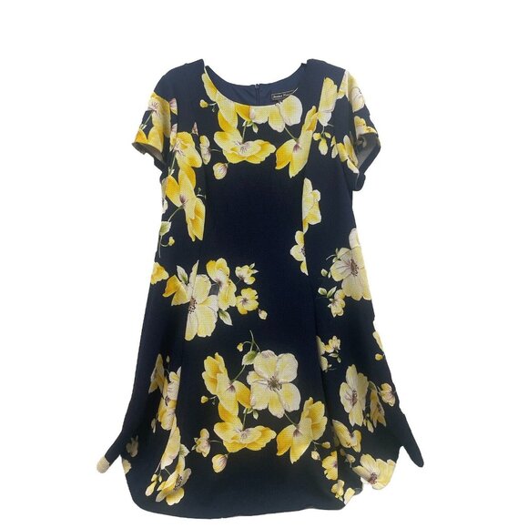 Jessica Howard Women's Plus Navy Blue Yellow Flowers A Line Dress Size 16 W - Picture 2 of 12